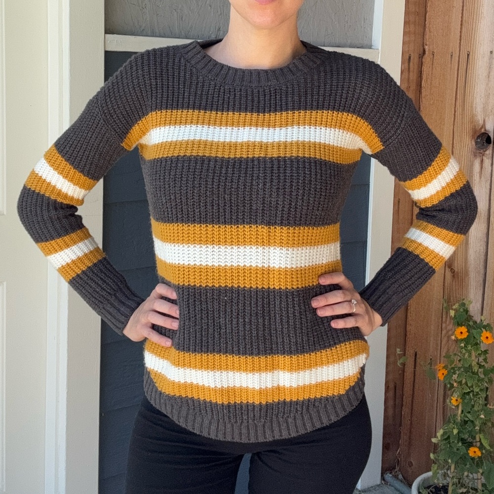 Grey/Yellow Striped Knit Sweater